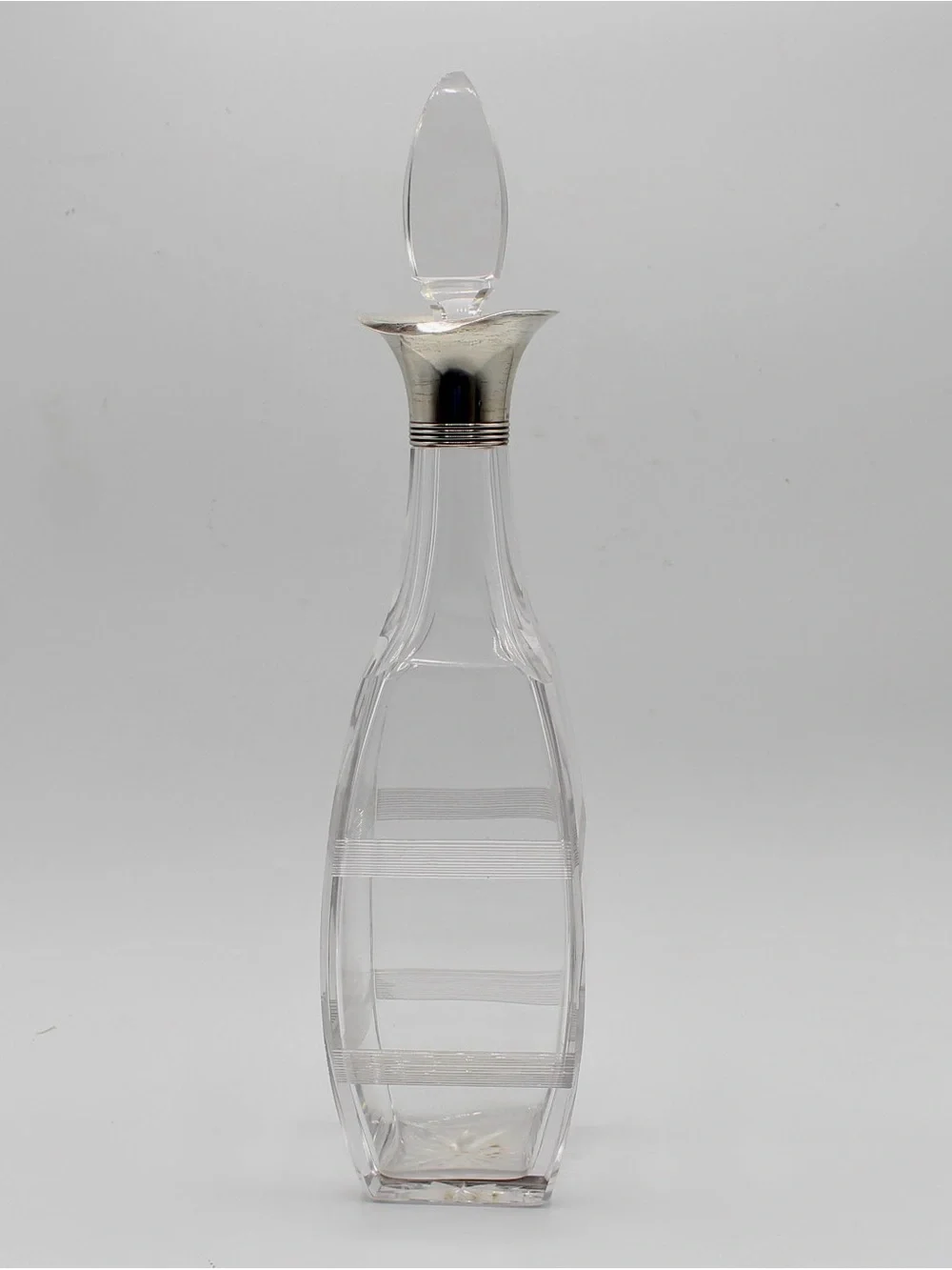 Antique Etched Crystal Decanter with Sterling Silver Collar
